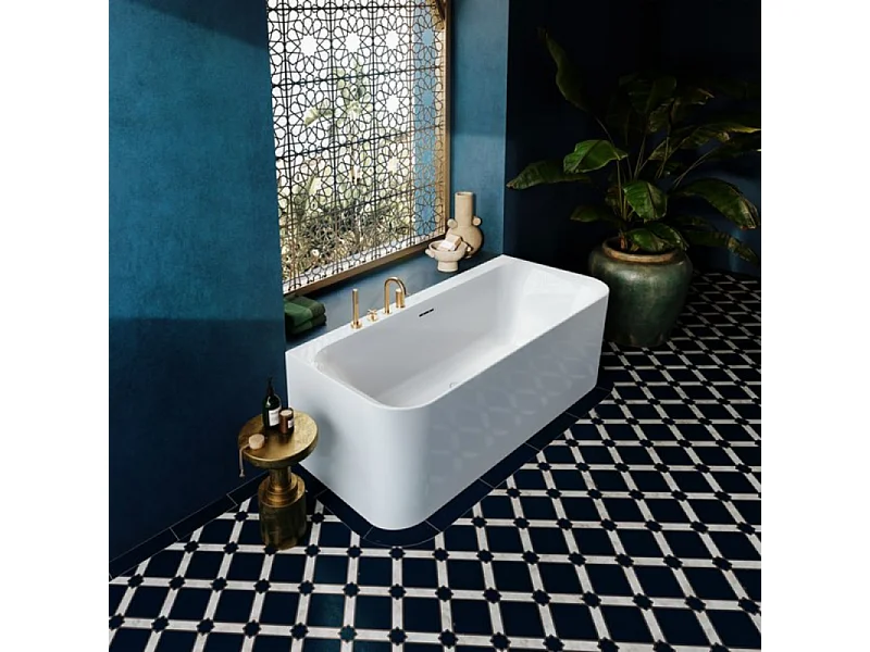 Baignoire murale semi-îlot VILLEROY & BOCH Loop & Friends avec bonde et trop-plein blanc