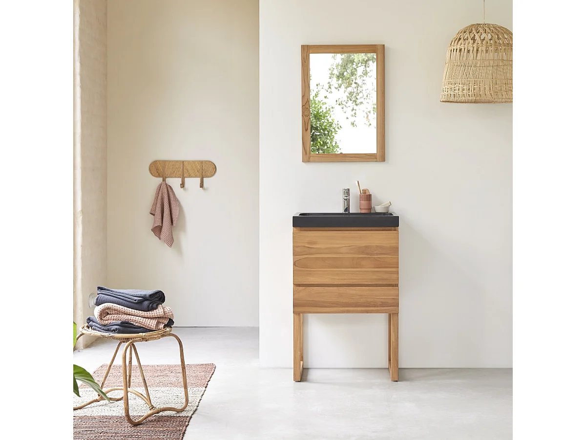 Mobile per il bagno in teak massello e battuto di terrazzo Moon 60 cm