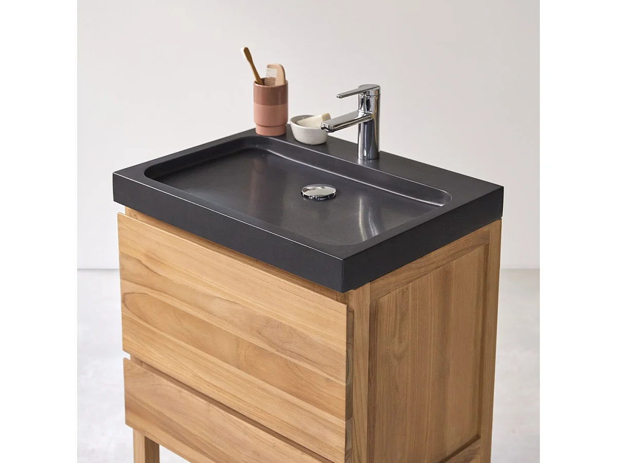 Mobile per il bagno in teak massello e battuto di terrazzo Moon 60 cm