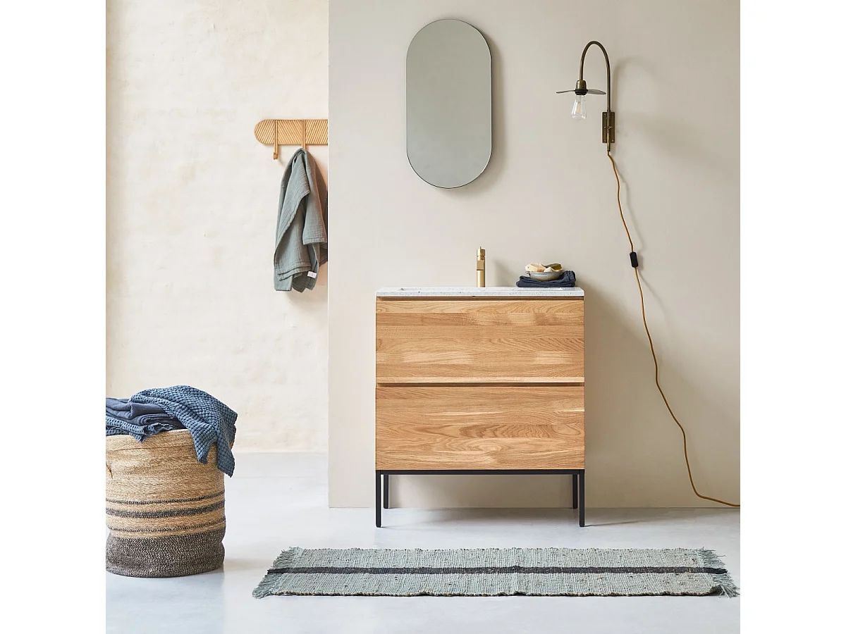 Mobile per il bagno in legno di rovere e battuto di terrazzo premium Moon 80 Nova