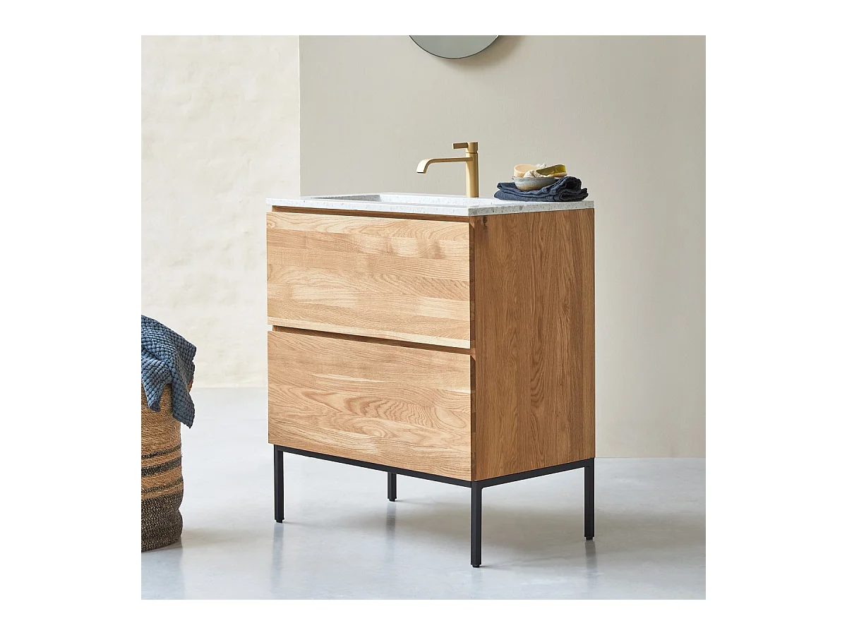 Mobile per il bagno in legno di rovere e battuto di terrazzo premium Moon 80 Nova