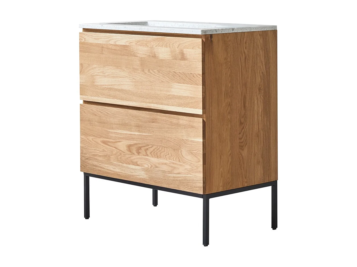 Mobile per il bagno in legno di rovere e battuto di terrazzo premium Moon 80 Nova