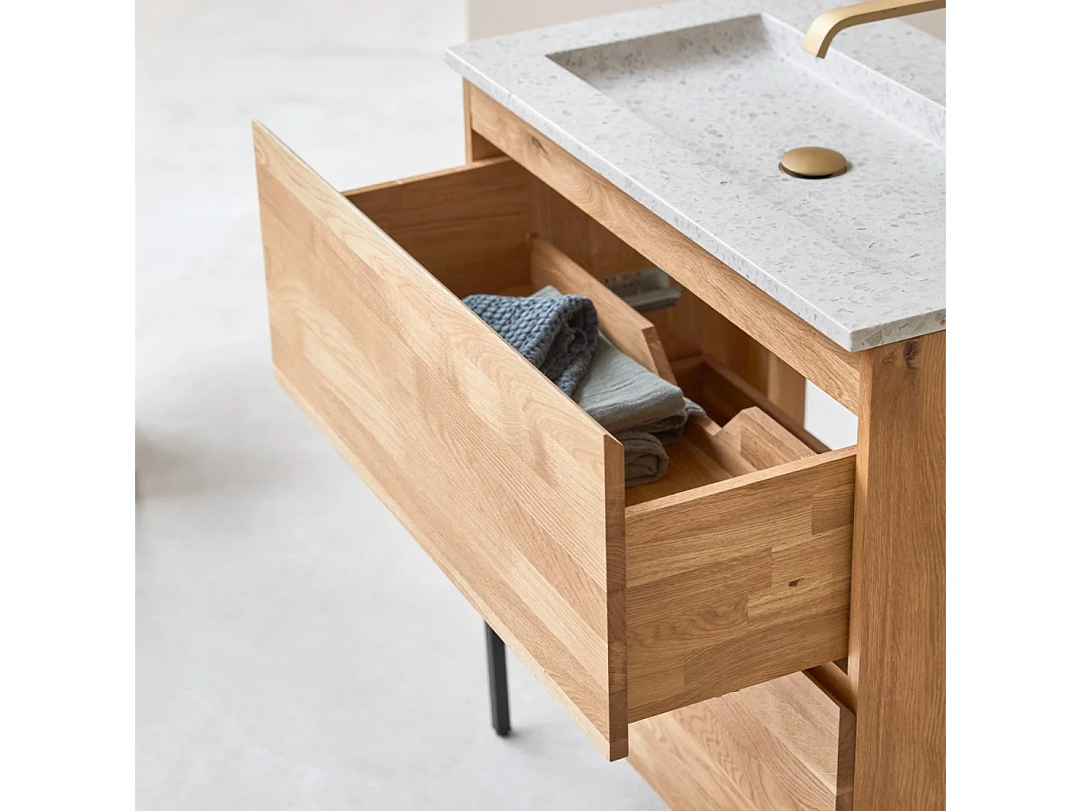 Mobile per il bagno in legno di rovere e battuto di terrazzo premium Moon 80 Nova