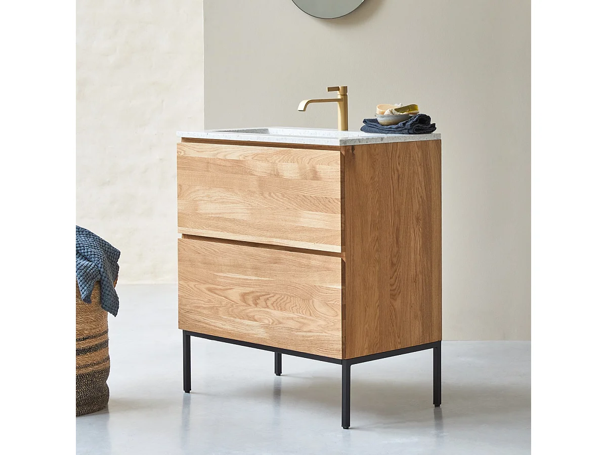 Badmöbel Nova aus massivem Eichenholz und Premium-Terrazzo Moon 80