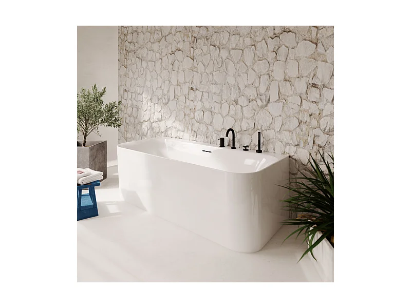 Baignoire murale semi-îlot VILLEROY & BOCH Loop & Friends avec bonde blanche et trop-plein chromé