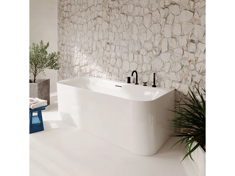 Baignoire murale semi-îlot VILLEROY & BOCH Loop & Friends avec bonde blanche et trop-plein chromé
