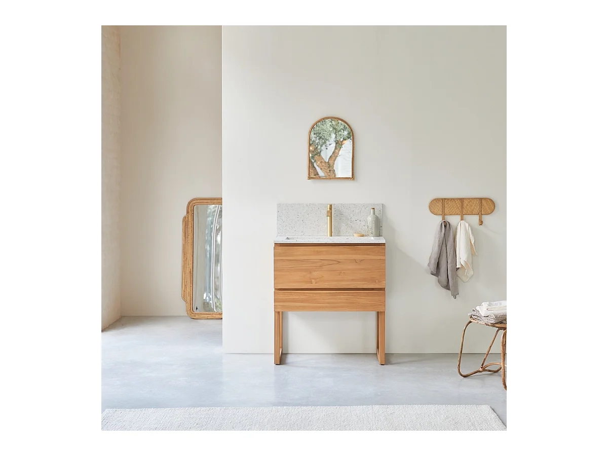 Mobile per il Bagno in legno di teak massello e battuto di terrazzo premium Moon 80 Edgar