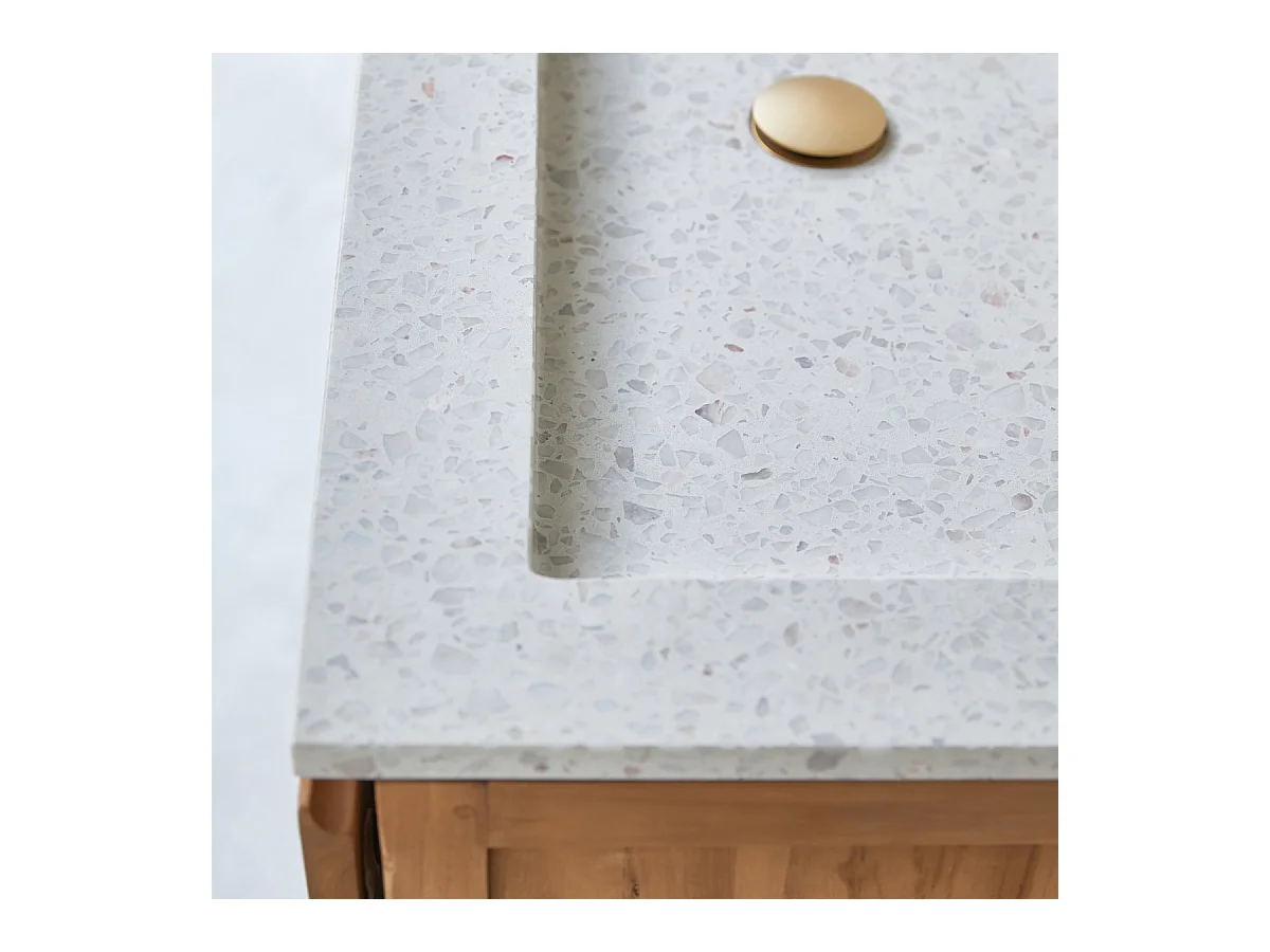 Mobile per il Bagno in legno di teak massello e battuto di terrazzo premium Moon 80 Edgar