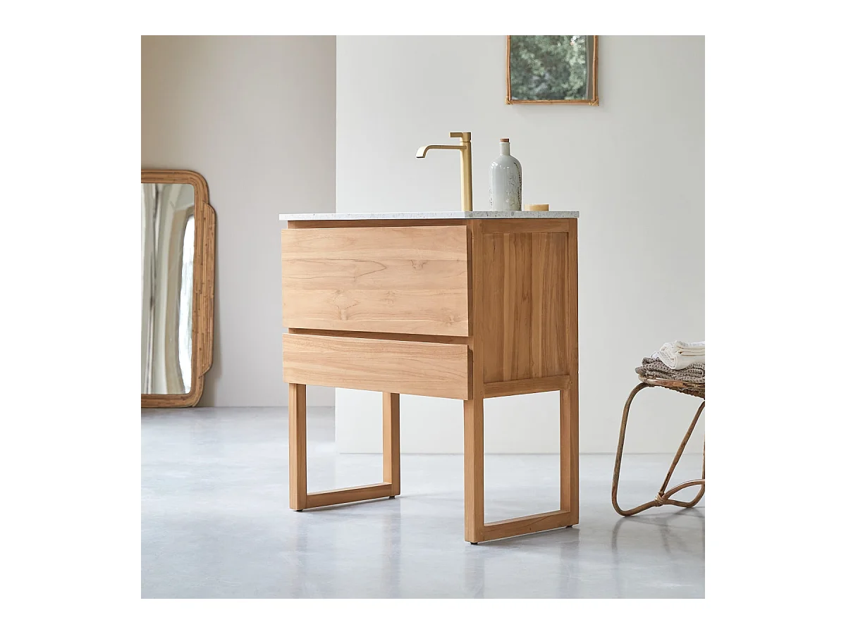 Mobile per il Bagno in legno di teak massello e battuto di terrazzo premium Moon 80 Edgar