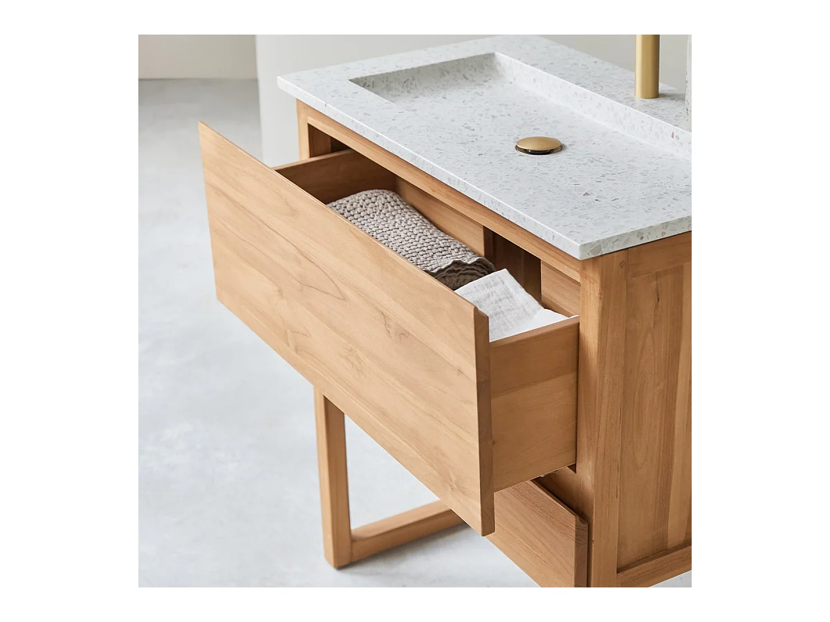 Mobile per il Bagno in legno di teak massello e battuto di terrazzo premium Moon 80 Edgar