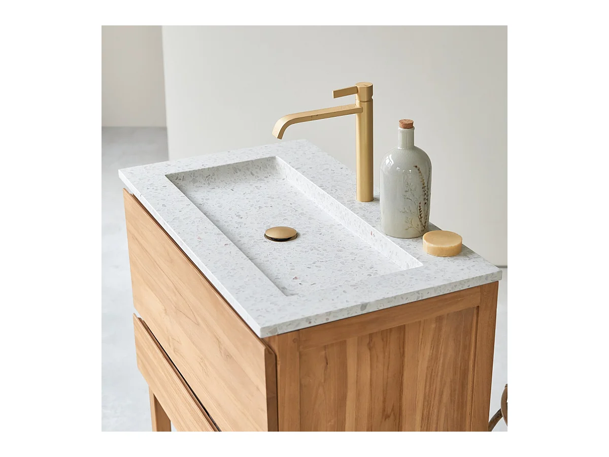 Mobile per il Bagno in legno di teak massello e battuto di terrazzo premium Moon 80 Edgar