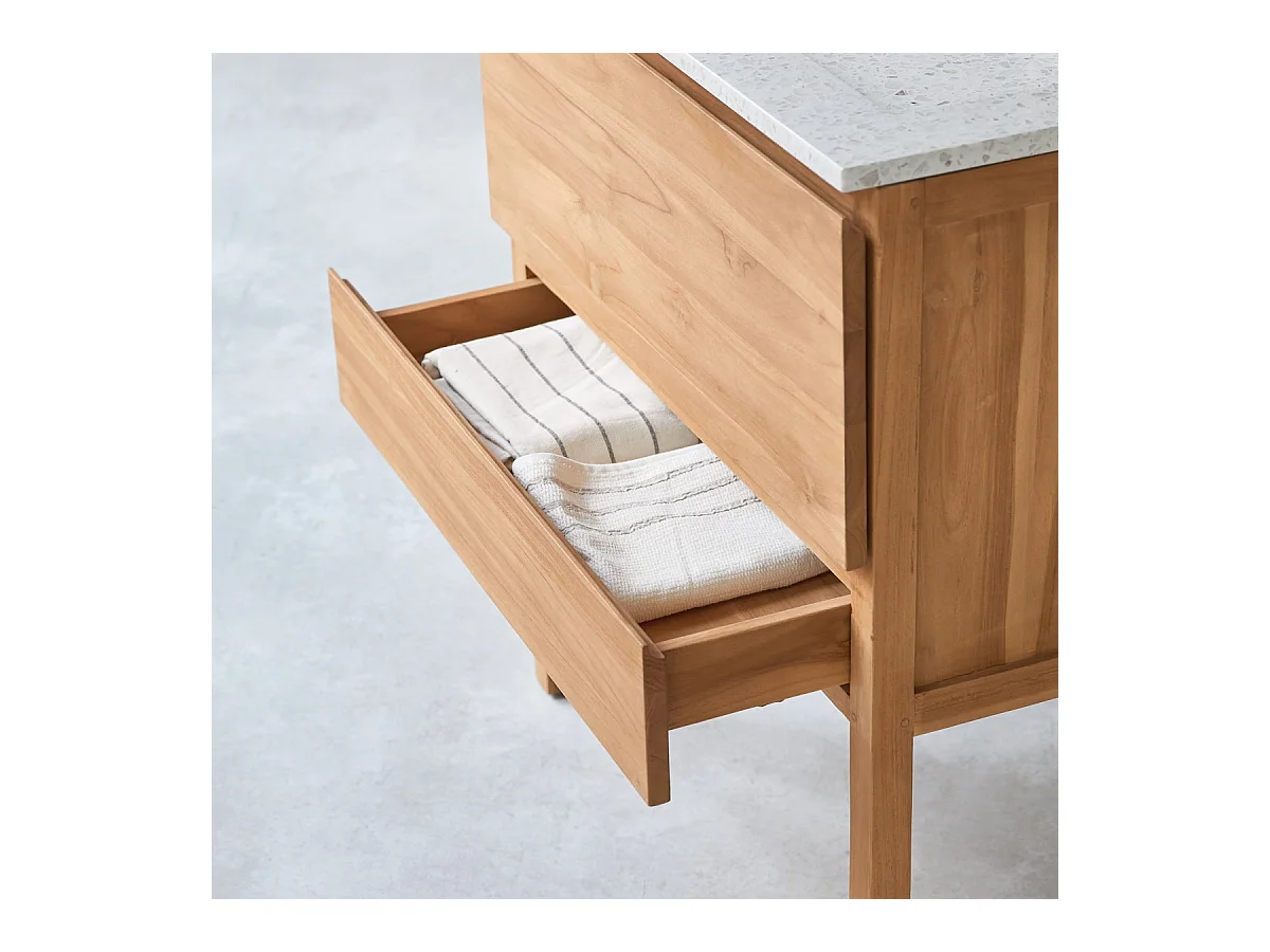 Mobile per il Bagno in legno di teak massello e battuto di terrazzo premium Moon 80 Edgar