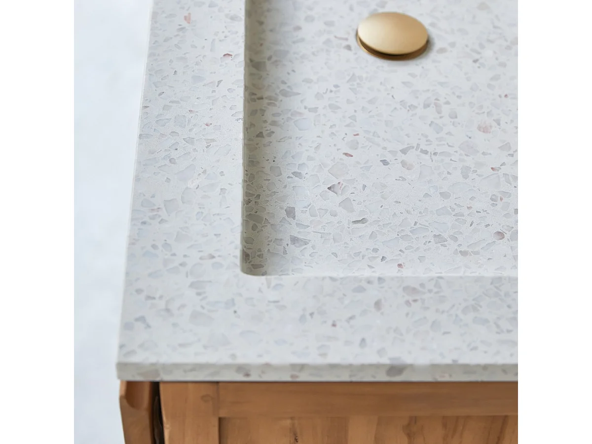 Badezimmermöbel Edgar aus massivem Teakholz und Premium-Terrazzo im Farbton Moon 80 cm