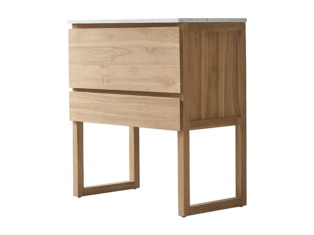 Badezimmermöbel Edgar aus massivem Teakholz und Premium-Terrazzo im Farbton Moon 80 cm