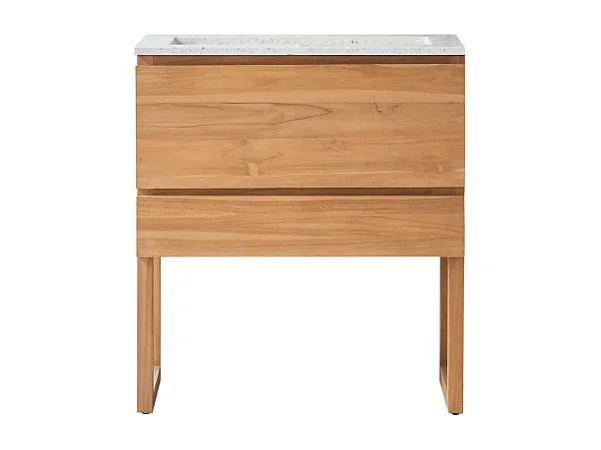 Badezimmermöbel Edgar aus massivem Teakholz und Premium-Terrazzo im Farbton Moon 80 cm
