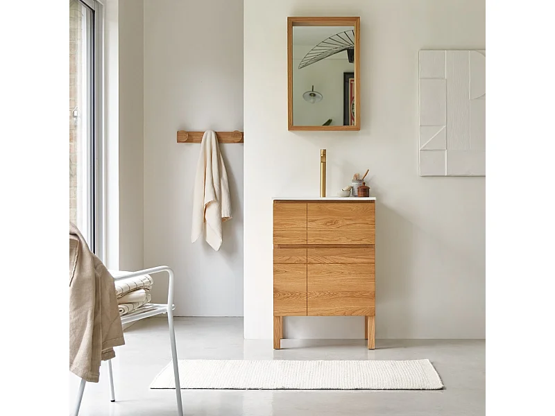 Meuble Salle de bain en bois de chêne et céramique 60 Easy
