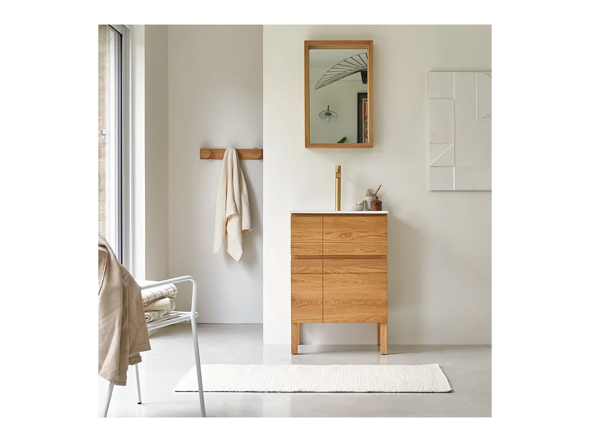 Meuble Salle de bain en bois de chêne et céramique 60 Easy
