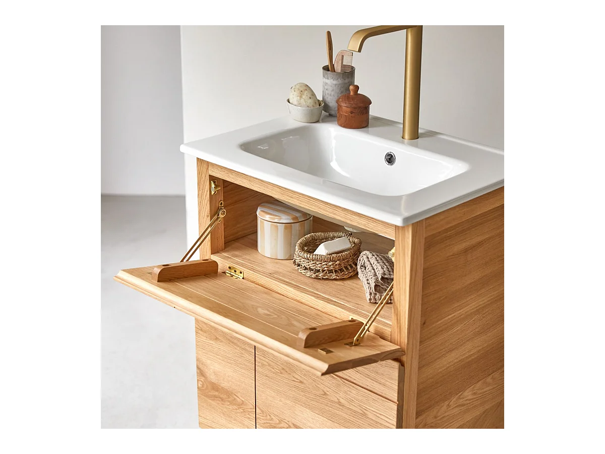 Meuble Salle de bain en bois de chêne et céramique 60 Easy