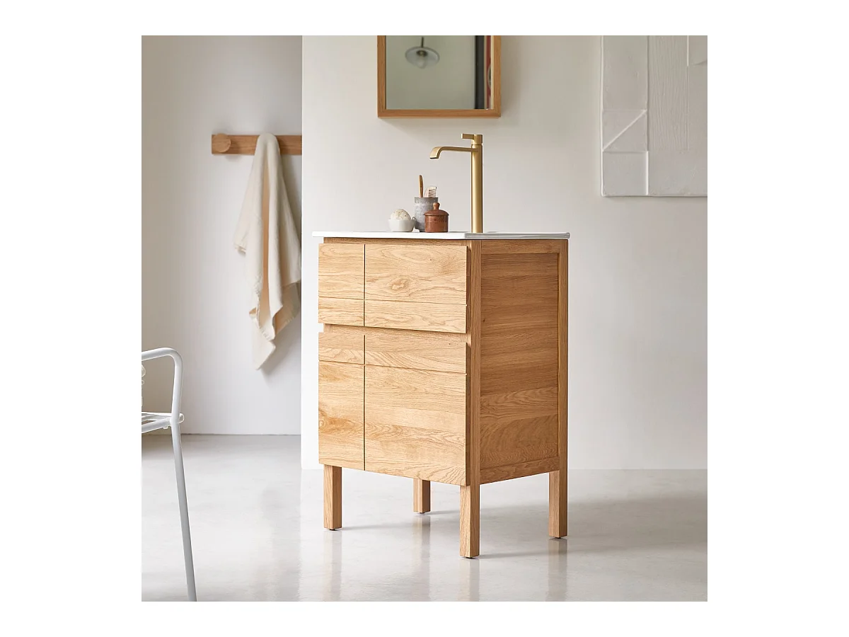Meuble Salle de bain en bois de chêne et céramique 60 Easy