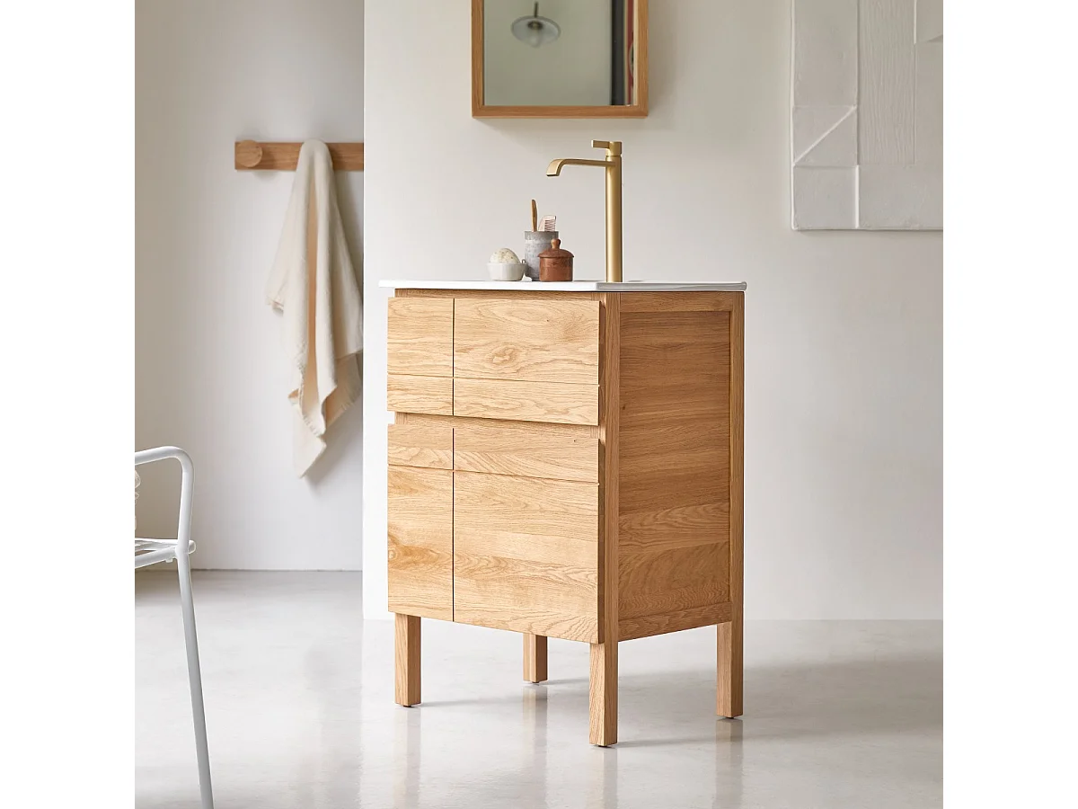 Mobile per il Bagno in legno di rovere e ceramica 60 Easy