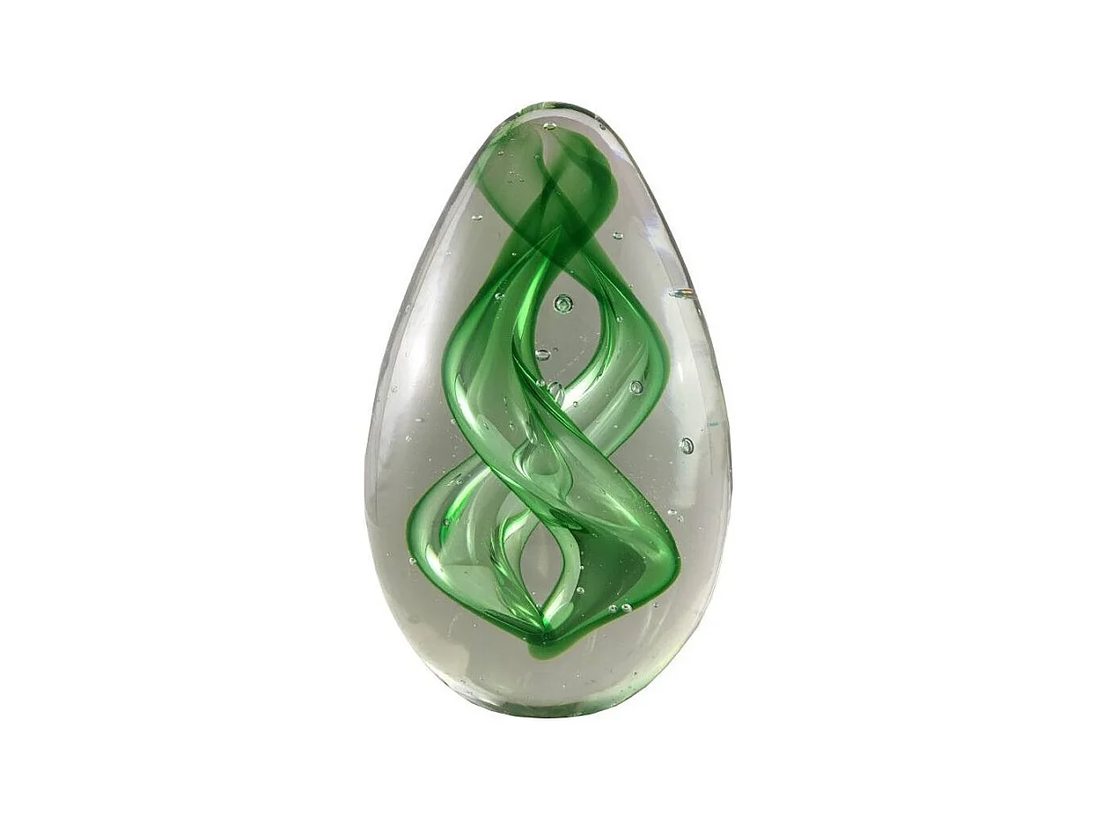 Presse papier sulfure "Spirales" en verre vert 14 x 8.5 cm