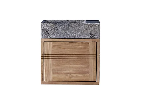 Badunterschrank aus Teakholz und Waschbecken aus grauem Marmor Basic grey