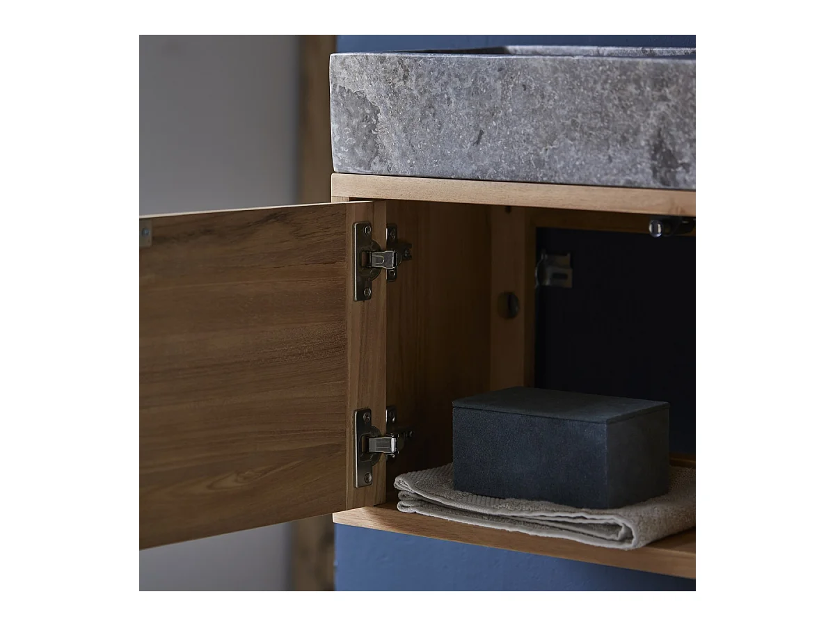 Badunterschrank aus Teakholz und Waschbecken aus grauem Marmor Basic grey