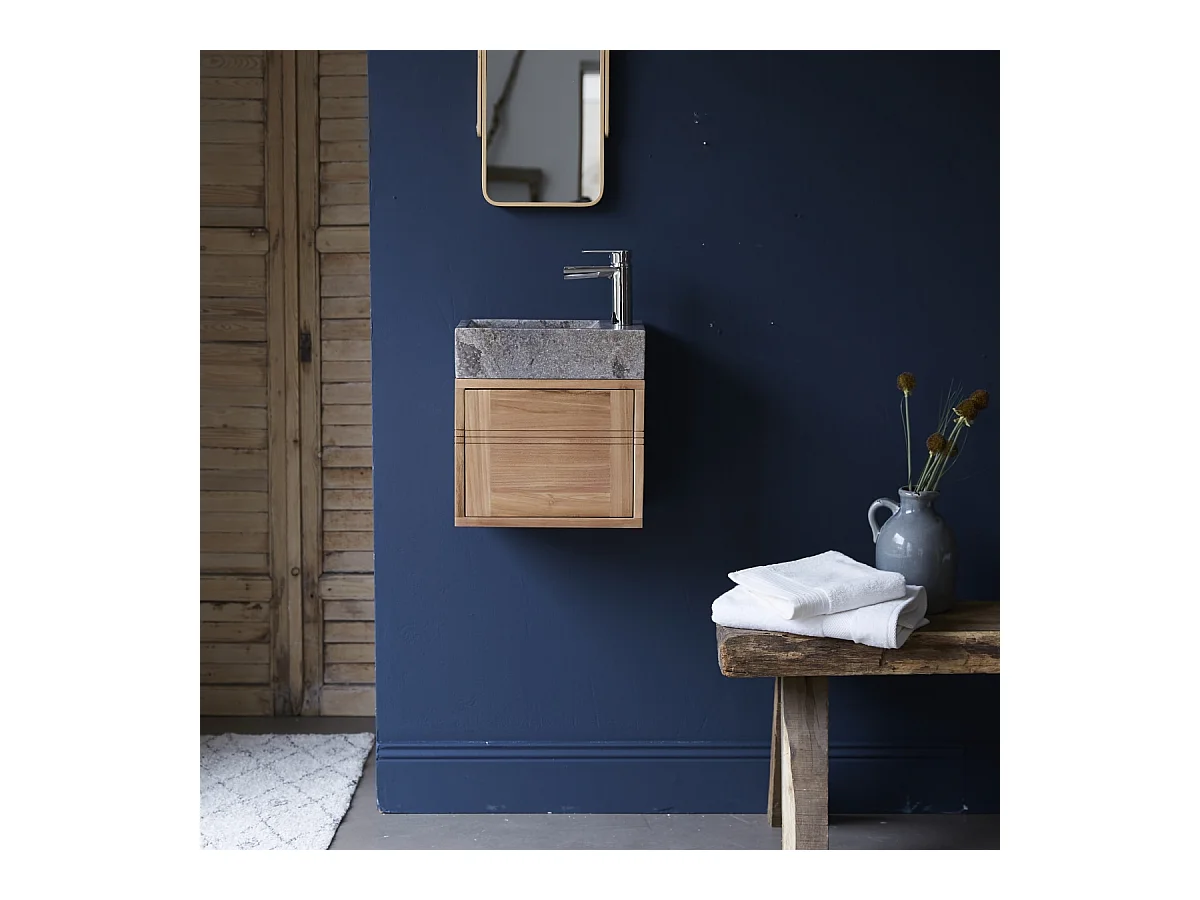 Mobile sottolavabo in teak con lavabo in marmo Basic grey