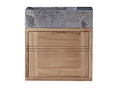 Badunterschrank aus Teakholz und Waschbecken aus grauem Marmor Basic grey