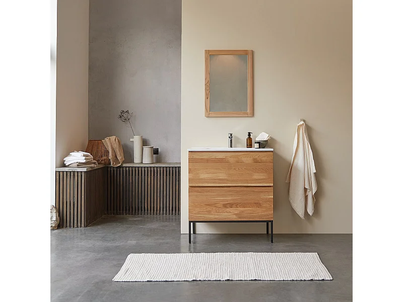 Meuble Salle de bain en bois de chêne et céramique 80 Nova