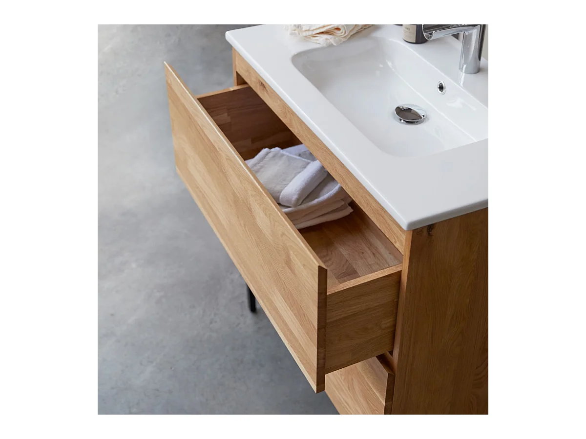 Waschtischkombination Nova aus massivem Eichenholz und Keramik 80 cm