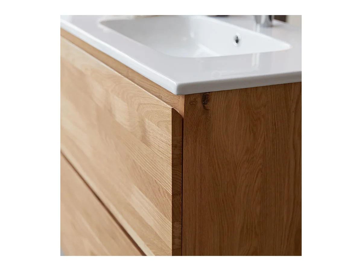 Waschtischkombination Nova aus massivem Eichenholz und Keramik 80 cm