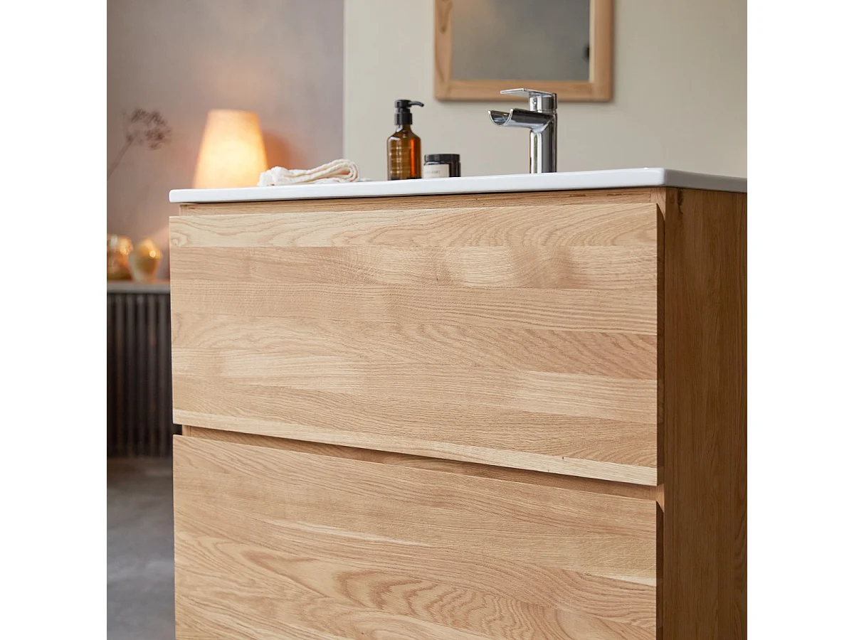 Waschtischkombination Nova aus massivem Eichenholz und Keramik 80 cm
