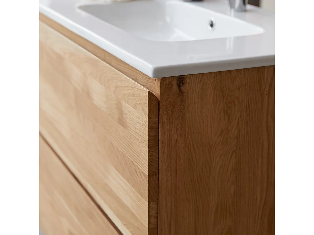 Waschtischkombination Nova aus massivem Eichenholz und Keramik 80 cm