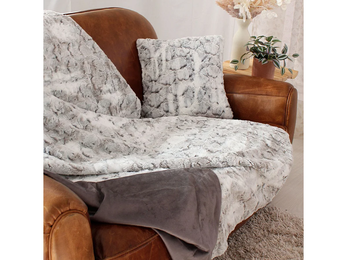 Plaid Imitation Fourrure "Écorce" 125x150cm Gris