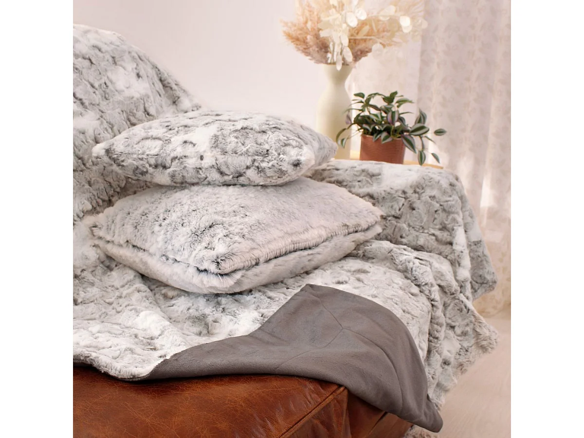 Plaid Imitation Fourrure "Écorce" 125x150cm Gris