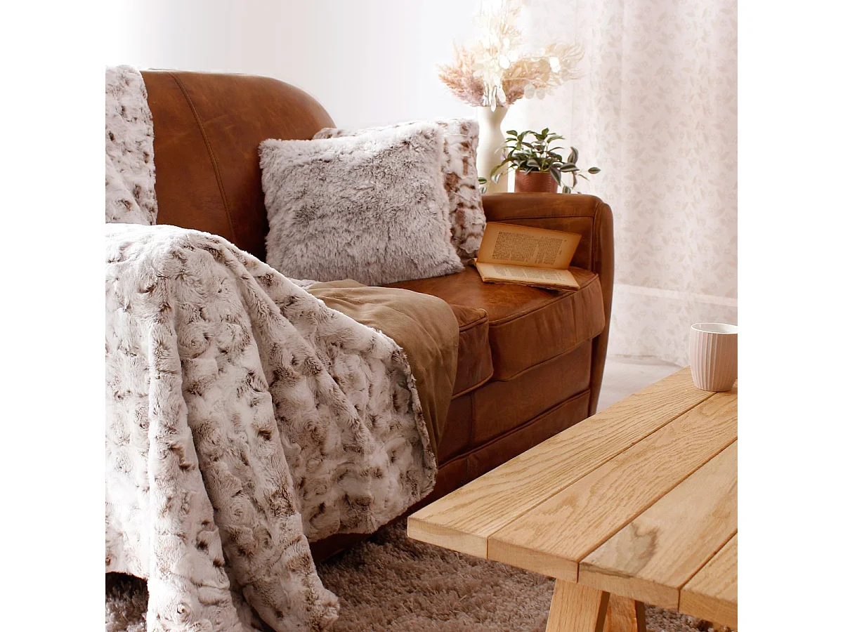 Plaid Imitation Fourrure "Écorce" 125x150cm Vison