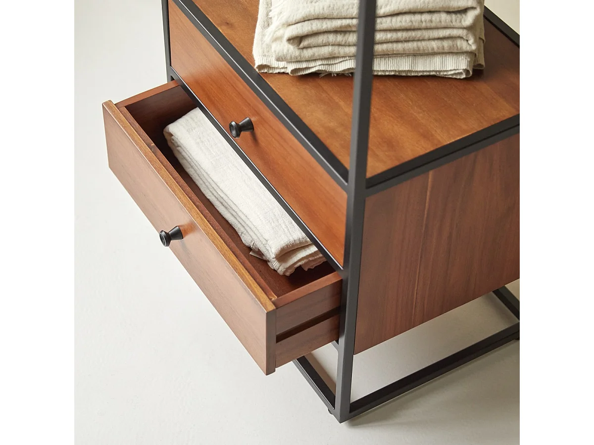 Hochschrank aus Metall und Akazienholz 175 Agra