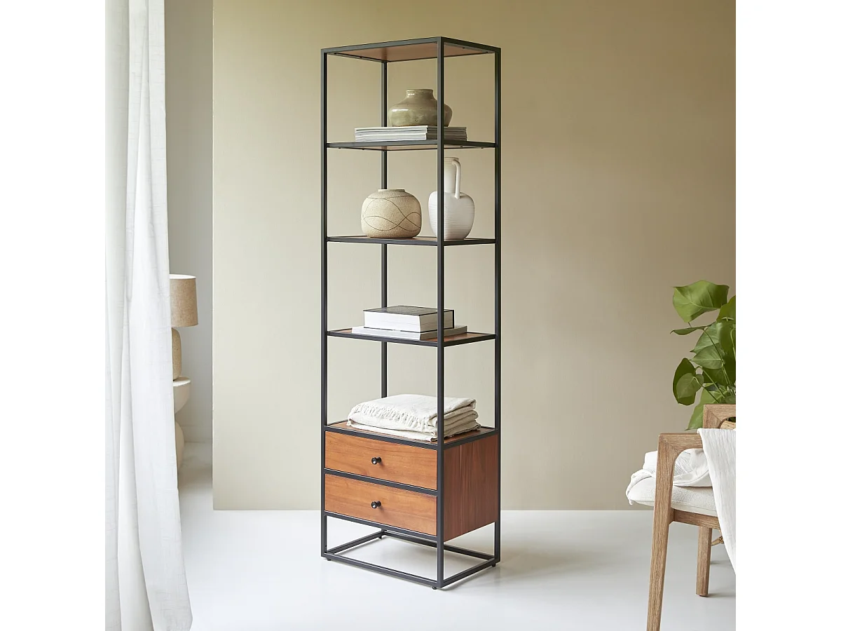 Hochschrank aus Metall und Akazienholz 175 Agra