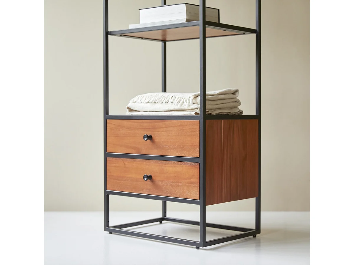 Hochschrank aus Metall und Akazienholz 175 Agra