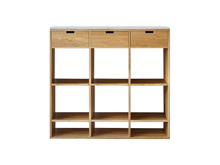 Niedriges Bücherregal Miho aus massivem Eichenholz und Premium-Terrazzo White