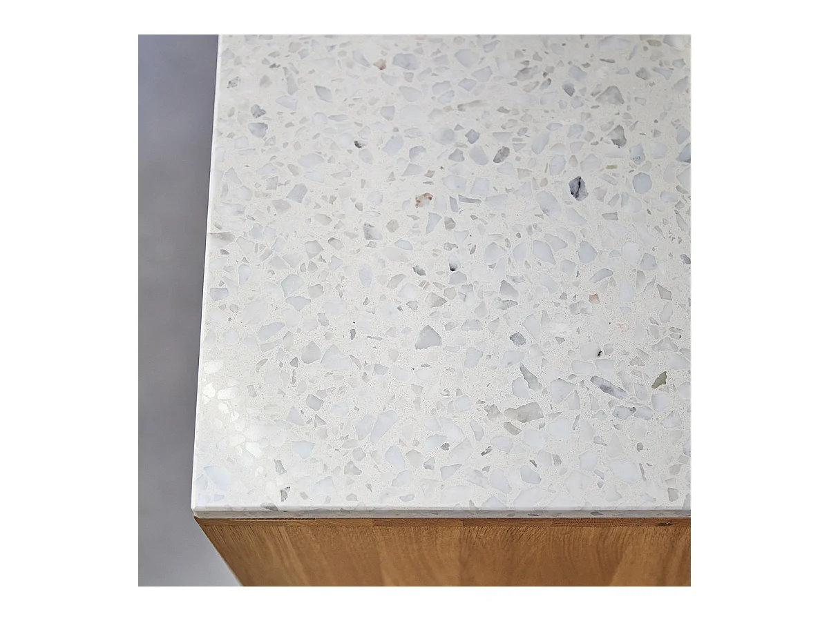 Niedriges Bücherregal Miho aus massivem Eichenholz und Premium-Terrazzo White