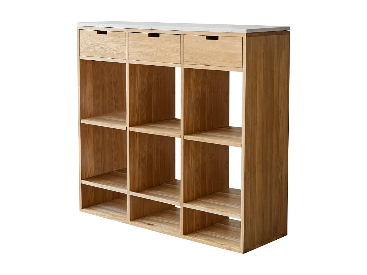 Niedriges Bücherregal Miho aus massivem Eichenholz und Premium-Terrazzo White