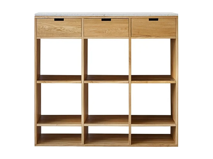 Niedriges Bücherregal Miho aus massivem Eichenholz und Premium-Terrazzo White