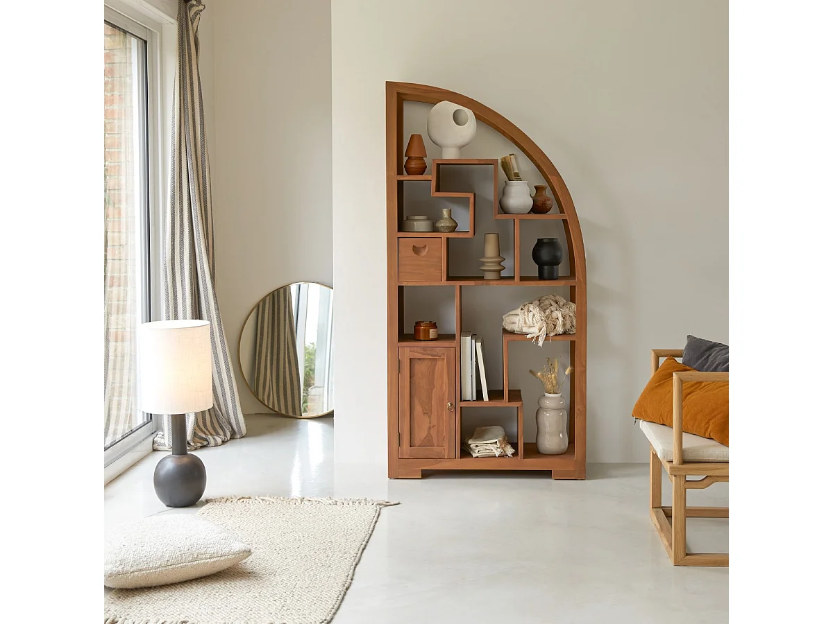 Regal Bücherregal aus Teak Teakholz Holz massiv Natur Bogen neu Tikamoon