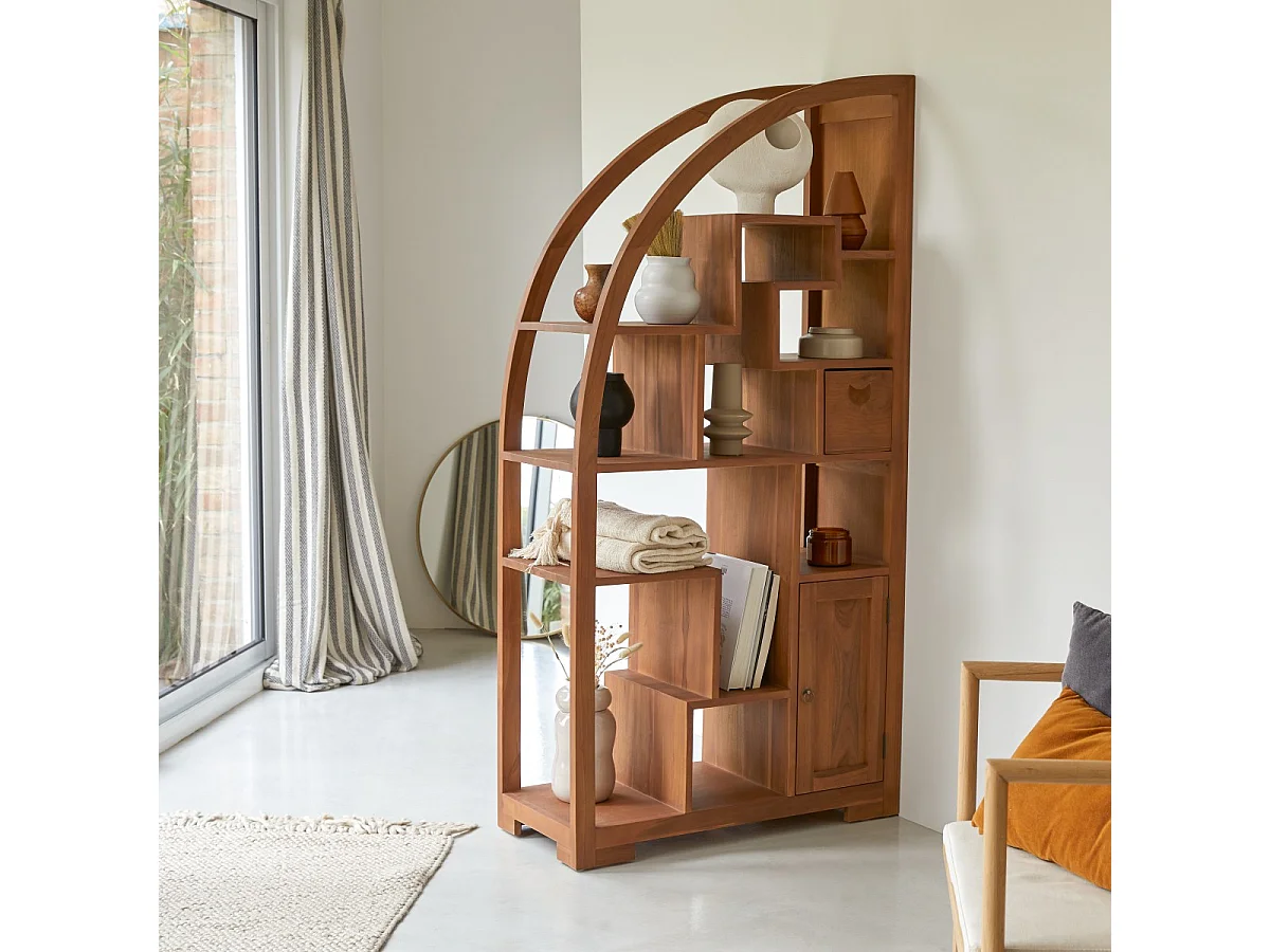Regal Bücherregal aus Teak Teakholz Holz massiv Natur Bogen neu Tikamoon