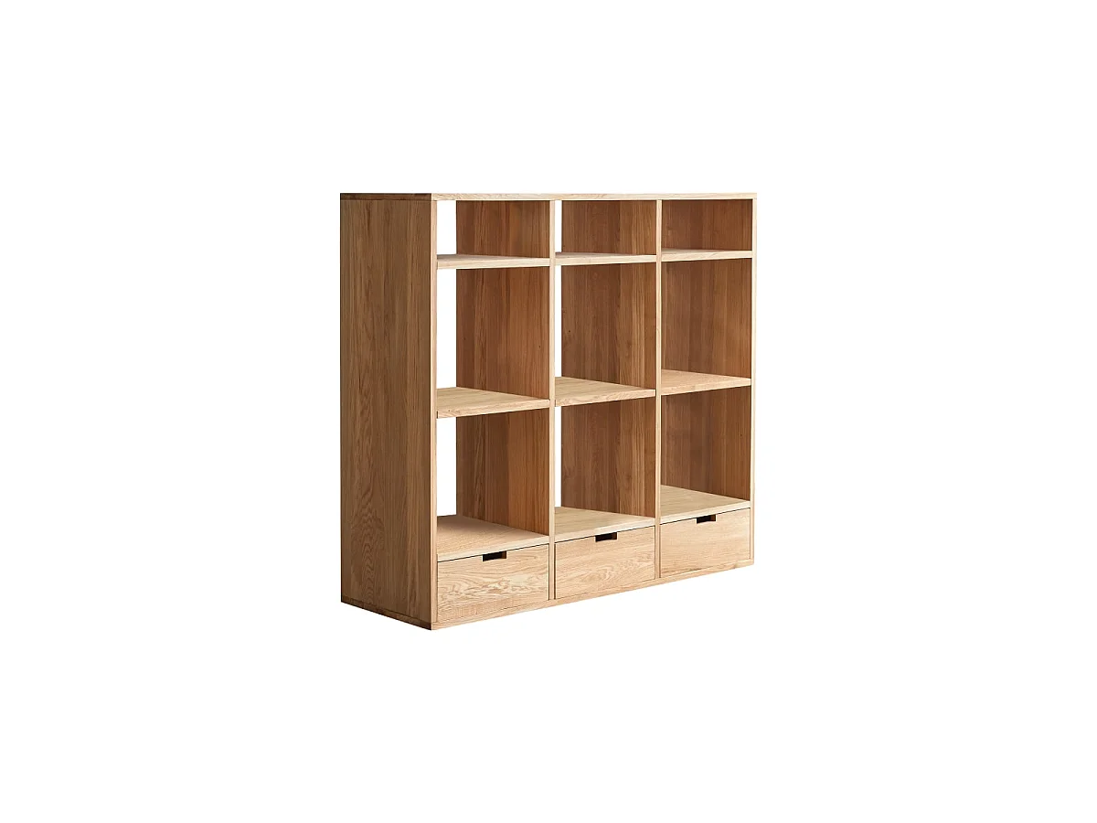 Bibliothèque basse Miho en bois de chêne massif et terrazzo premium Pink