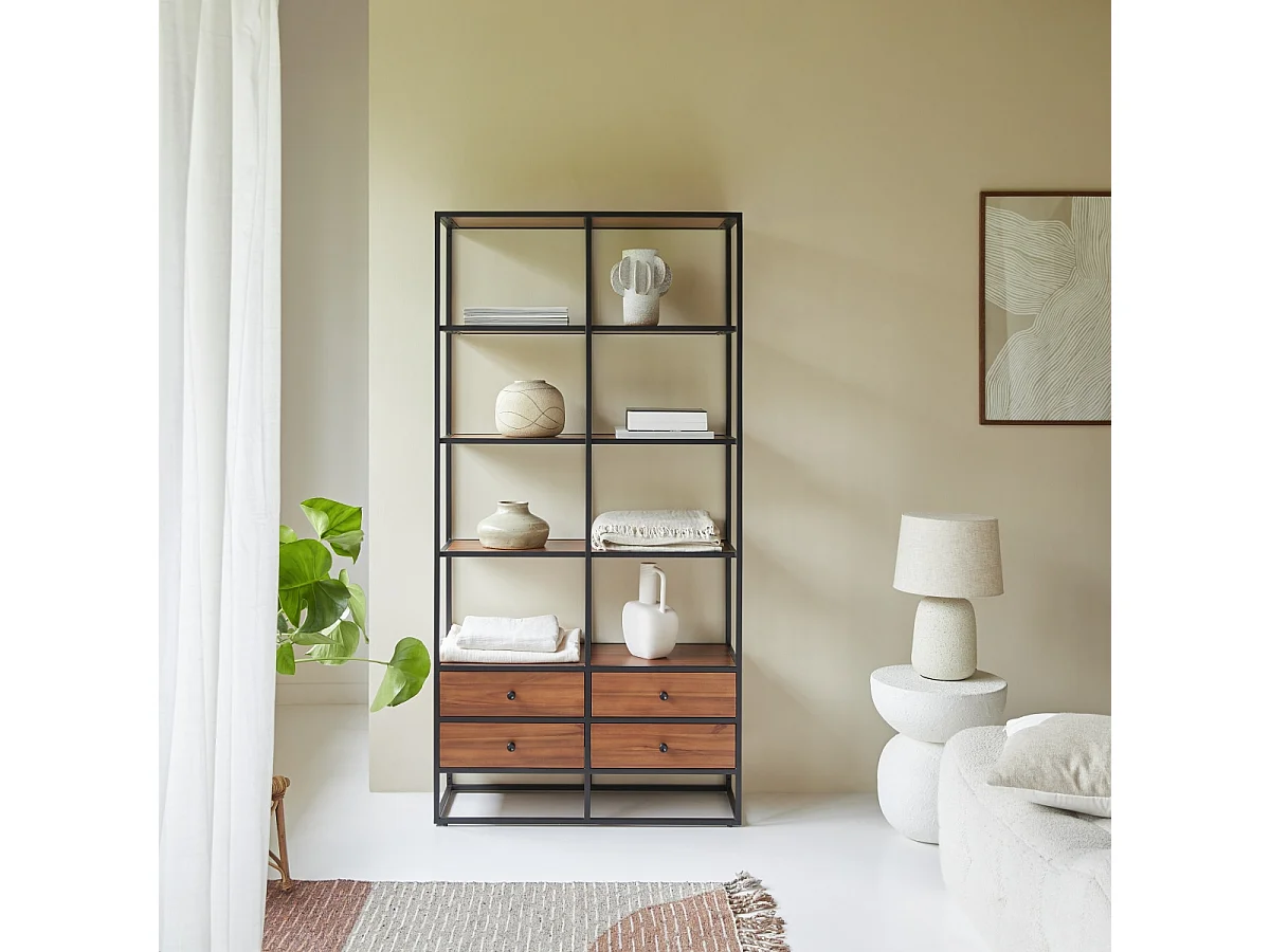 Bücherregal Wandregal 175cm industrieller Stil Materialmix Metall und Massivholz