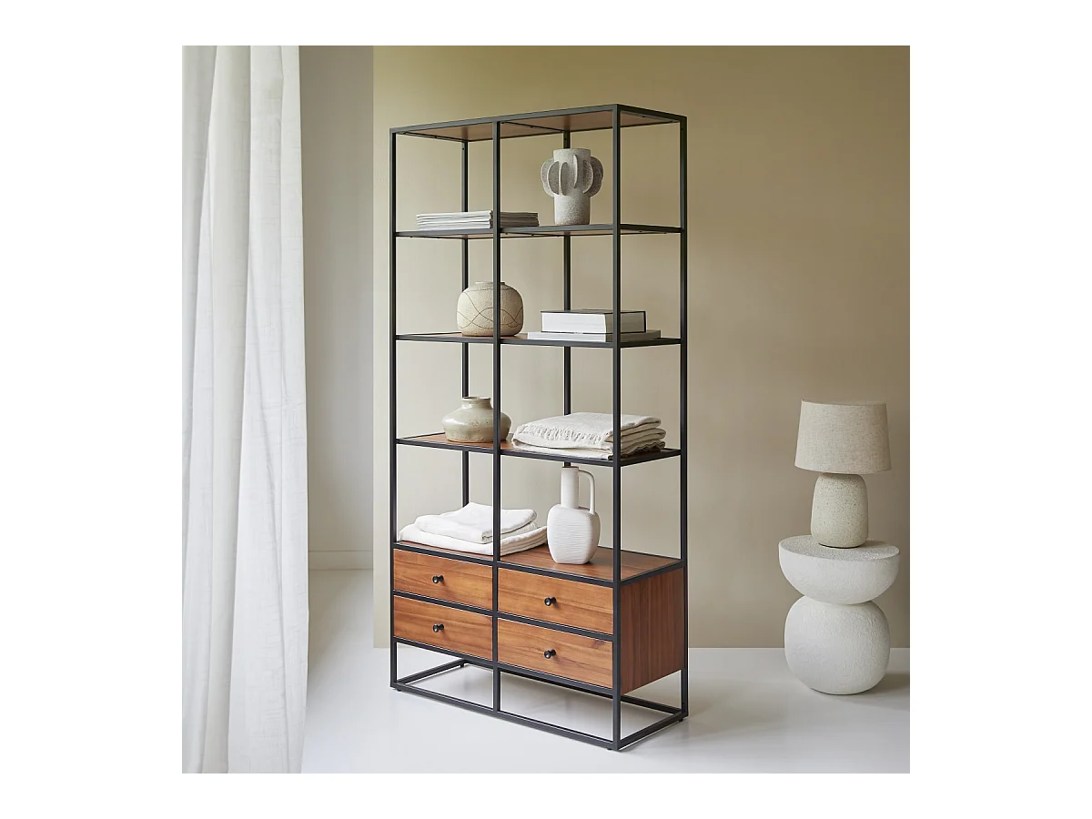 Bücherregal Wandregal 175cm industrieller Stil Materialmix Metall und Massivholz