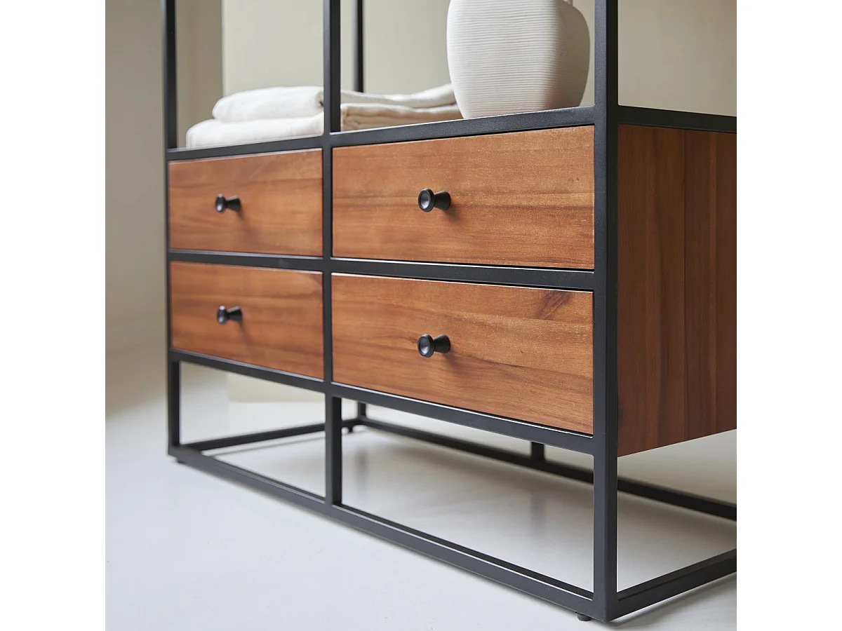 Bücherregal Wandregal 175cm industrieller Stil Materialmix Metall und Massivholz